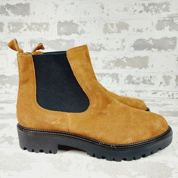 New Caslon Miller Brown Suede Pull On Water Resistant Lug Chelsea Bootie T78 - Picture 5 of 11